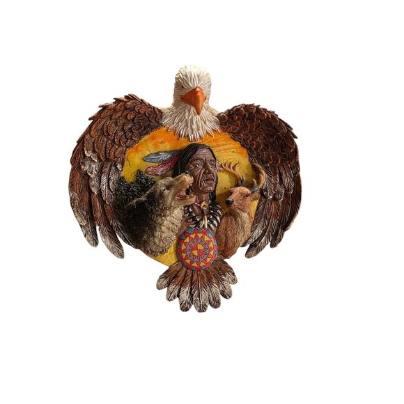 Native American-Inspired Eagle Wall Plaque With Spirit Animals Motif Resin 3D - Picture 1 of 10
